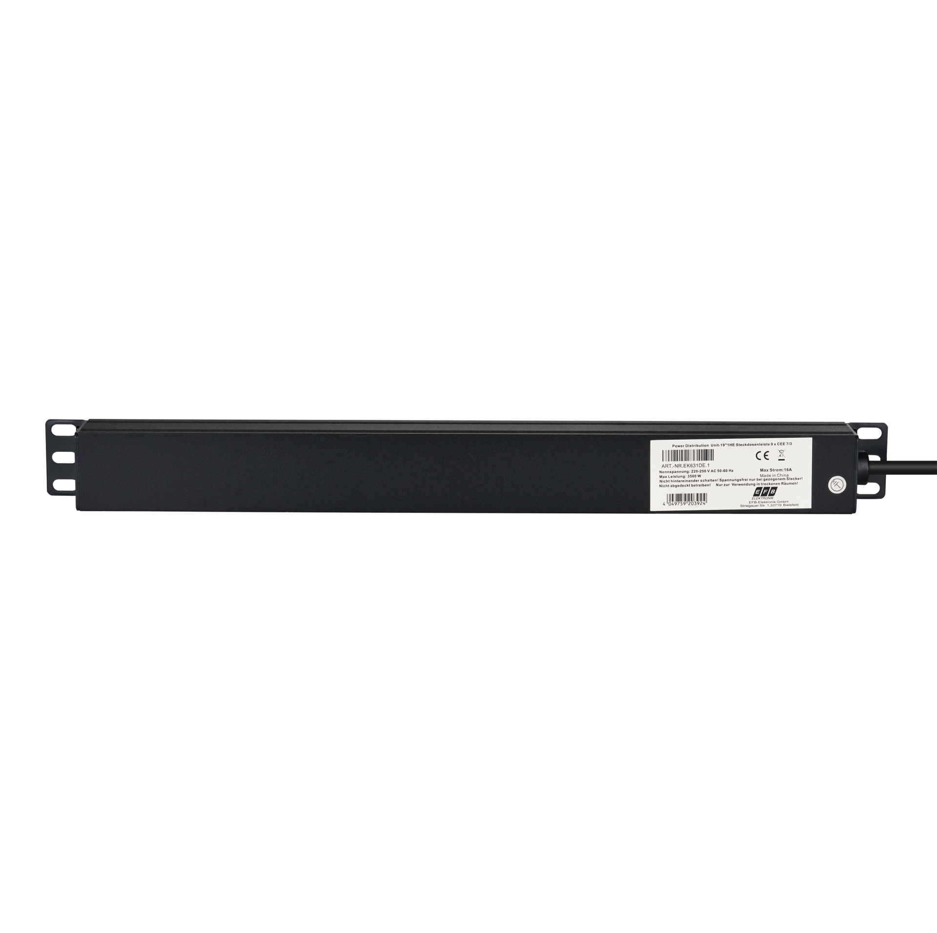 19“ 1U Socket Strip 9 x CEE 7/3 without Switch, in Alu Profile, Black
