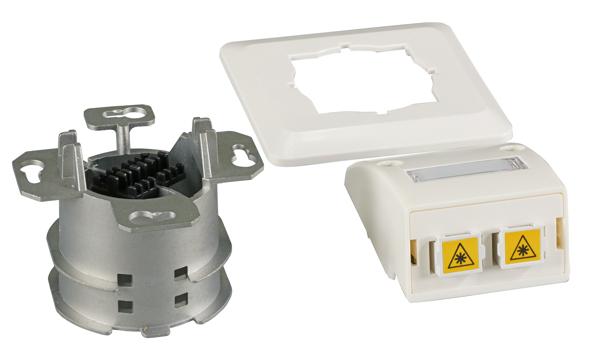 FO data outlet UP, 2 LC-D adapter OM3 with shutter, integrated splice holder