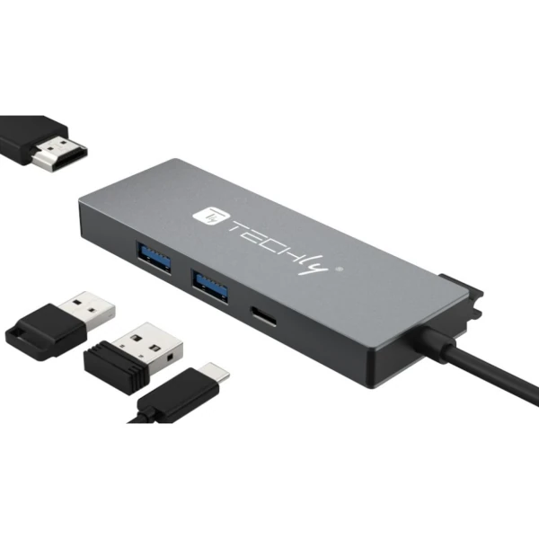 USB-dockingstation fra EFB-Elektronik med flere tilslutninger til USB-A, USB-C og HDMI til udvidelse af arbejdspladser