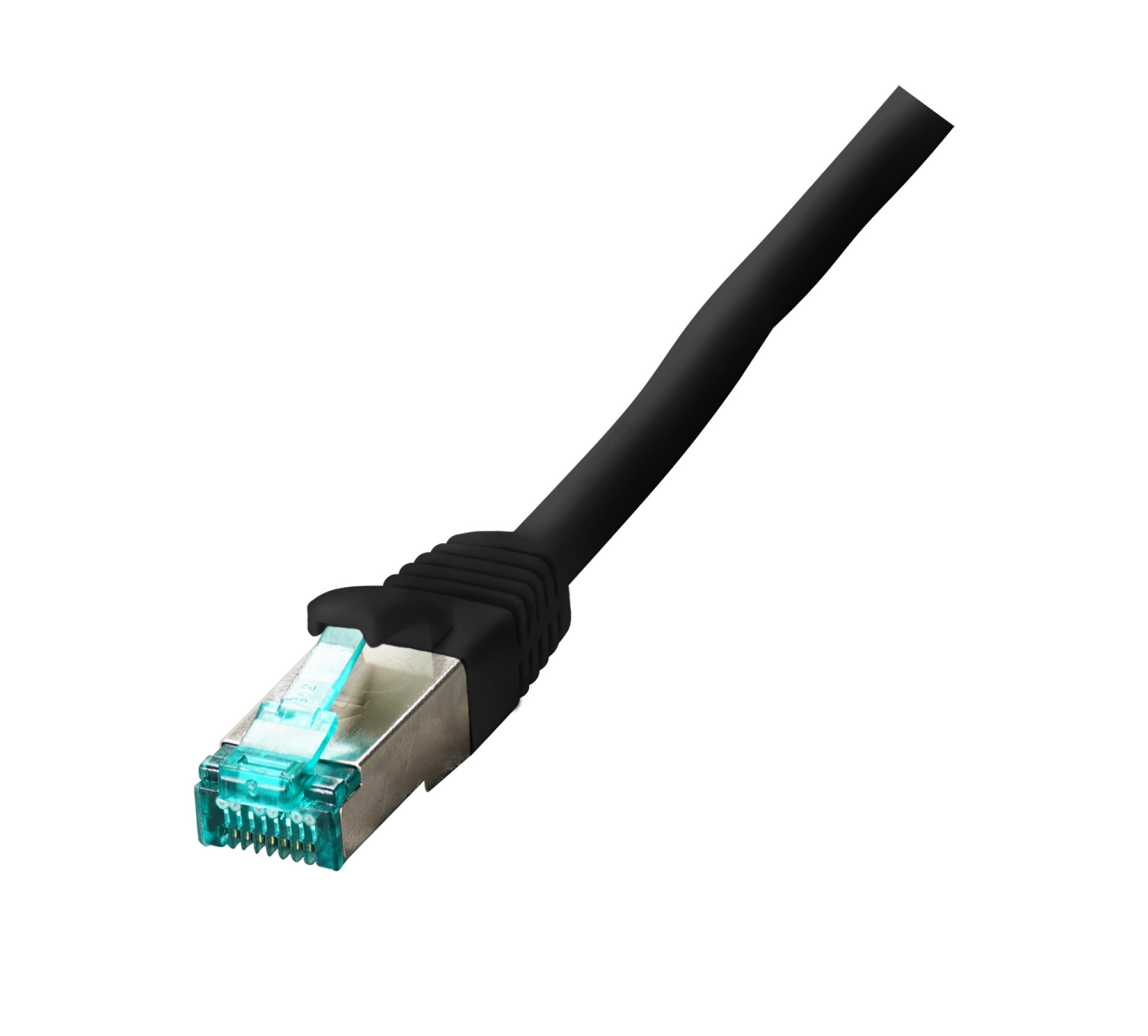 RJ45 Patch cable S/FTP, Cat.6A, LSZH, one side 90° angled, 0,25m, black