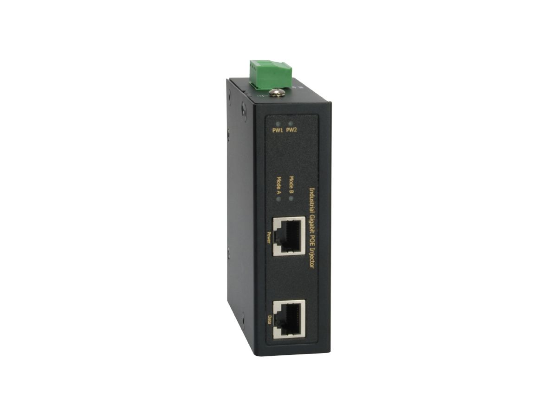 Industrial Gigabit PoE DIN rail injector 802.3at, PoE+ 36 W, 12–56 V DC