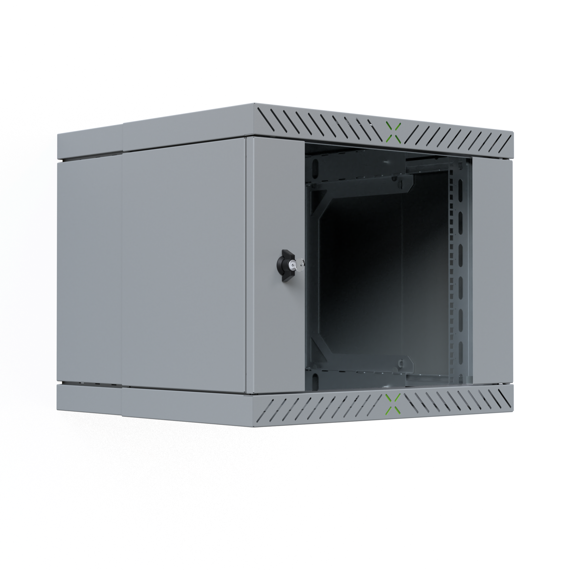 Wall Cabinet X-Rack w. glass door 400-600mm 9U Grey RAL7035