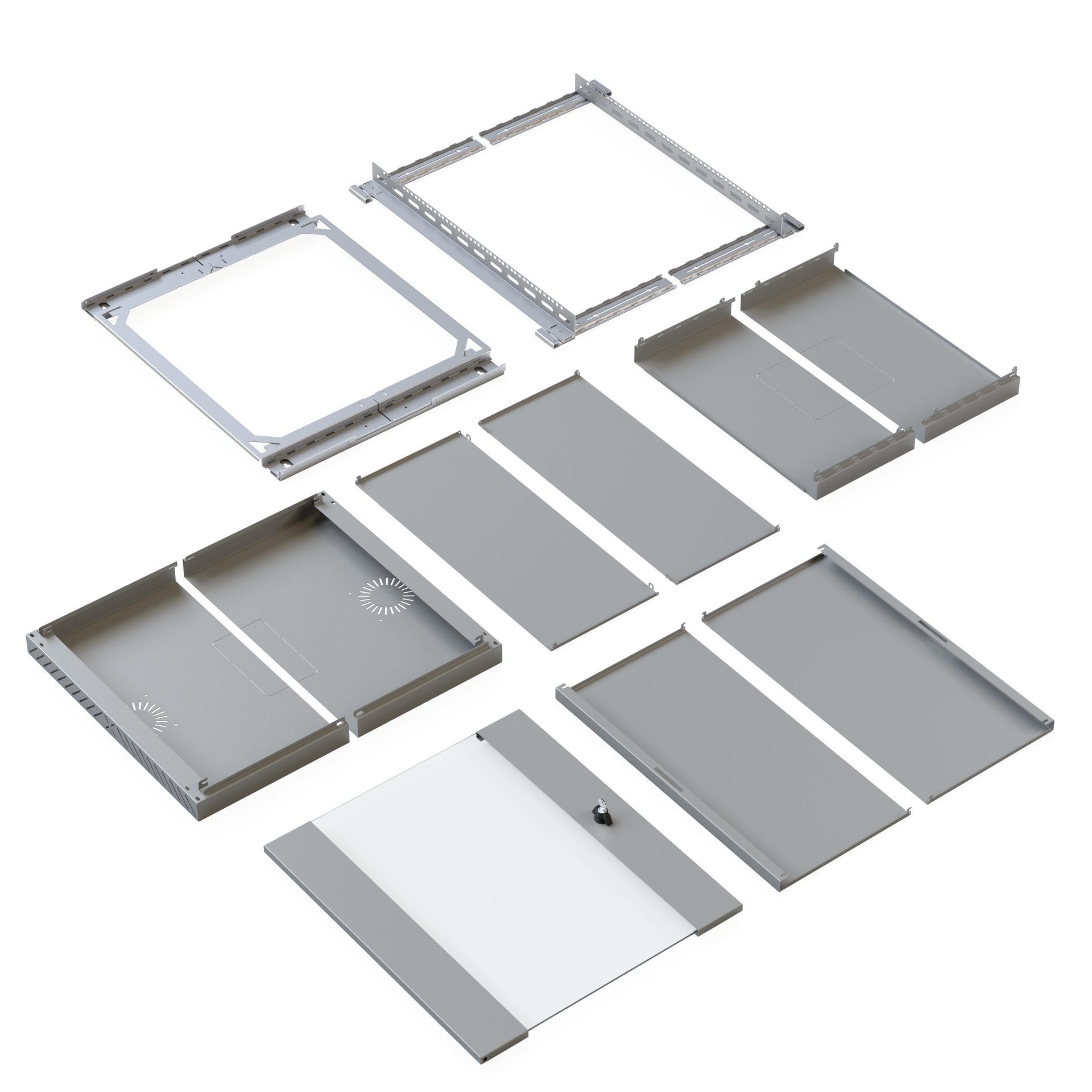 Wall Cabinet X-Rack w. glass door 400-600mm 15U Grey RAL7035