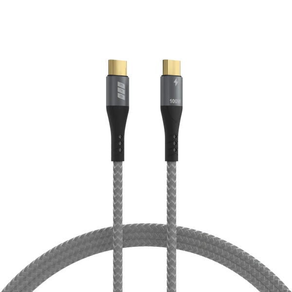 USB-C til USB-C-kabel fra EFB-Elektronik med forgyldte stik og robust tekstilkappe til hurtig dataoverførsel og 100 W strømforsyning