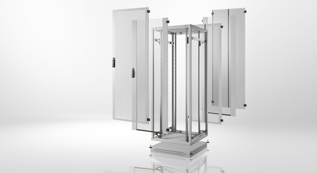 ividual parts of a server cabinet are being put together