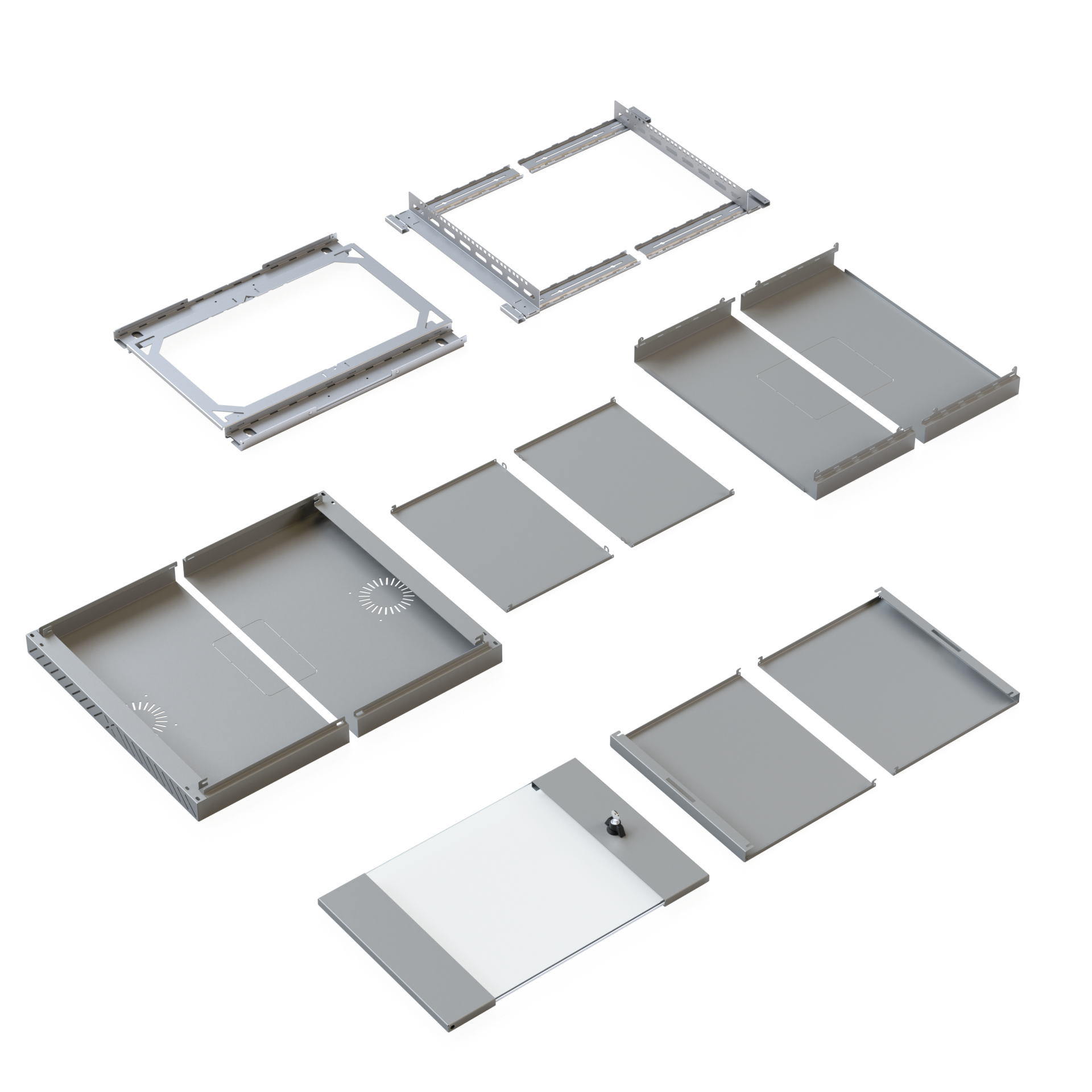 Wall Cabinet X-Rack w. glass door 400-600mm 9U Grey RAL7035