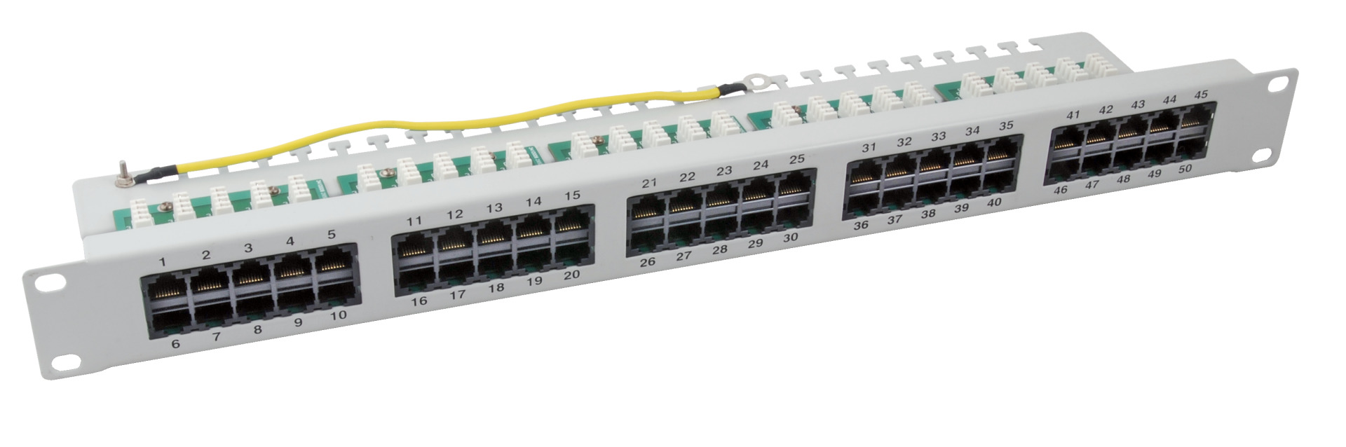 Patch Panel 50x RJ45 8/4 1U ISDN, RAL9005, Cat.3