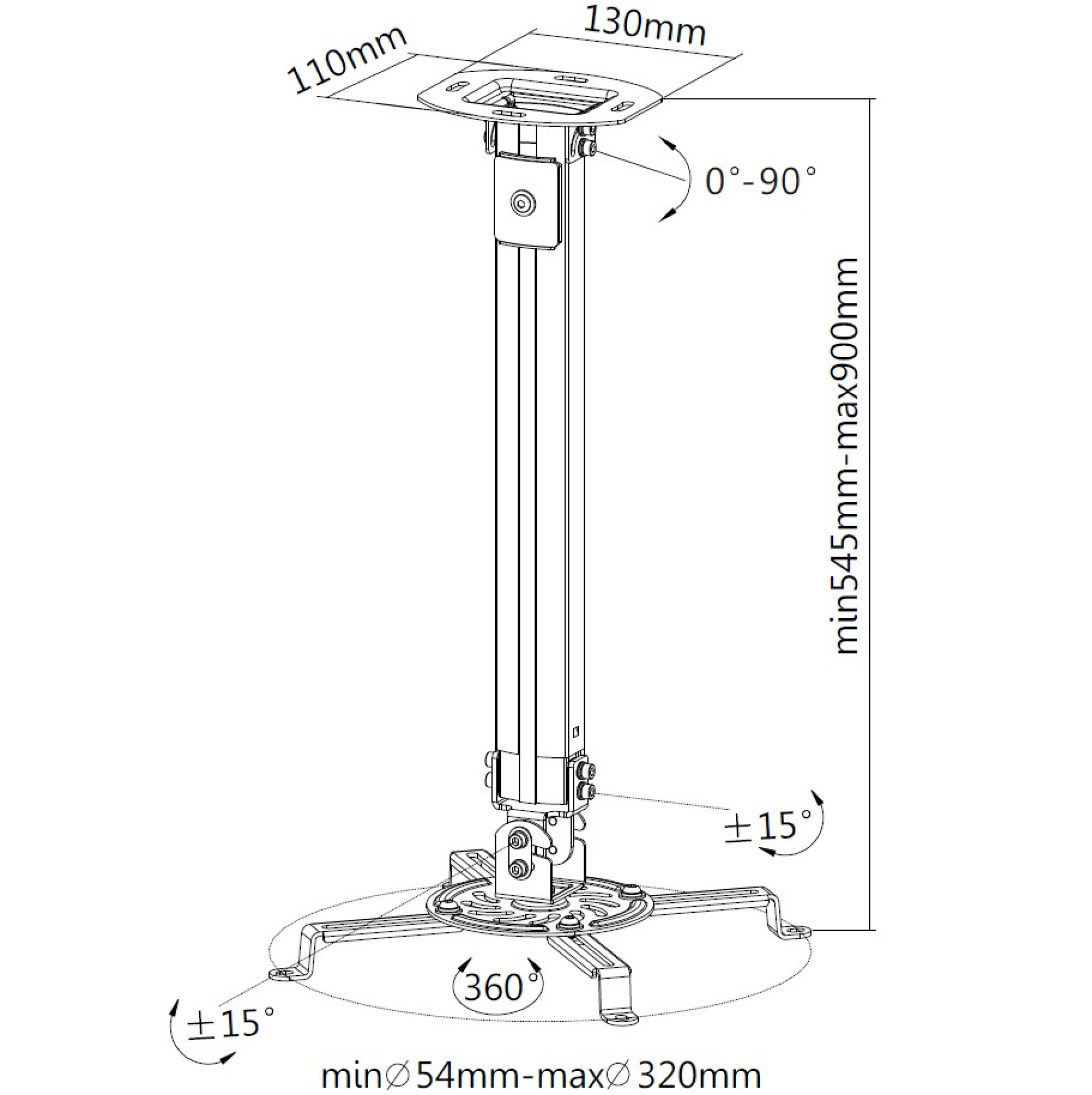 Ceiling bracket for projector, 54-90cm, silver