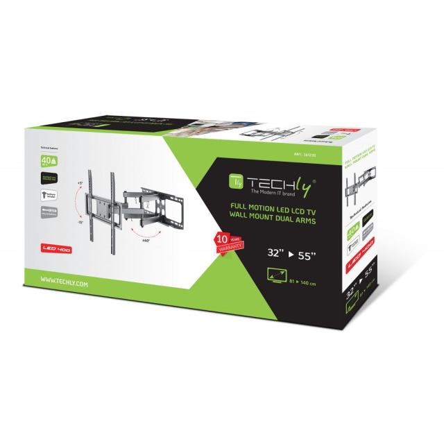 Wall Bracket for LCD LED TV 32-55" Full Motion, 50kg, Black