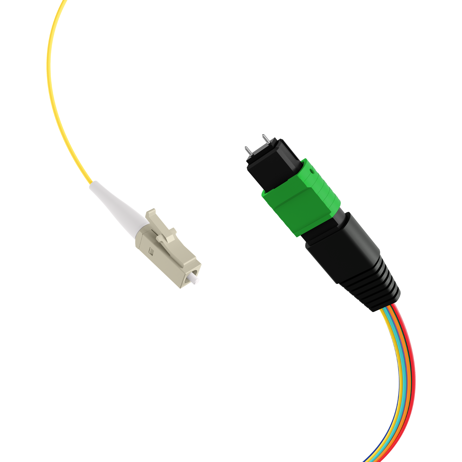 MTP®/APC(M)-LC Fanout cable OS2 8 fibers Typ B LSZH yellow 0,4m