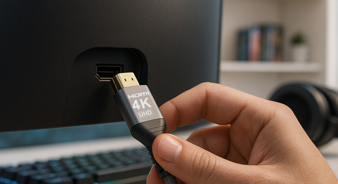 4K HDMI-kabel forbindes til gaming-skærm - tabsfri billedoverførsel til Ultra HD-gaming og -underholdning