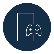 Spilkonsol med gamepad-ikon - stiliseret symbol for spil og forbrugerelektronik på en mørkeblå baggrund