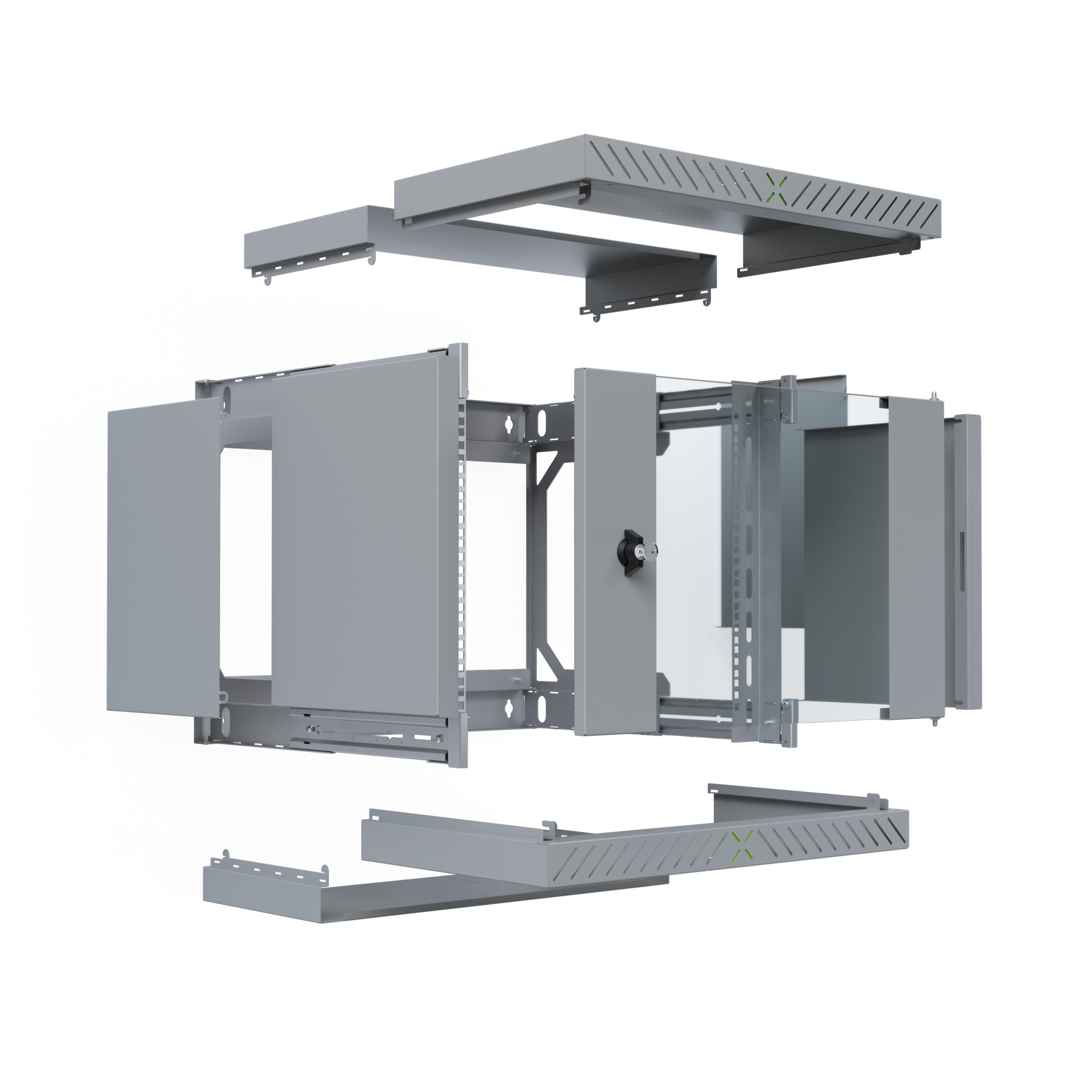 Wall Cabinet X-Rack w. glass door 400-600mm 9U Grey RAL7035
