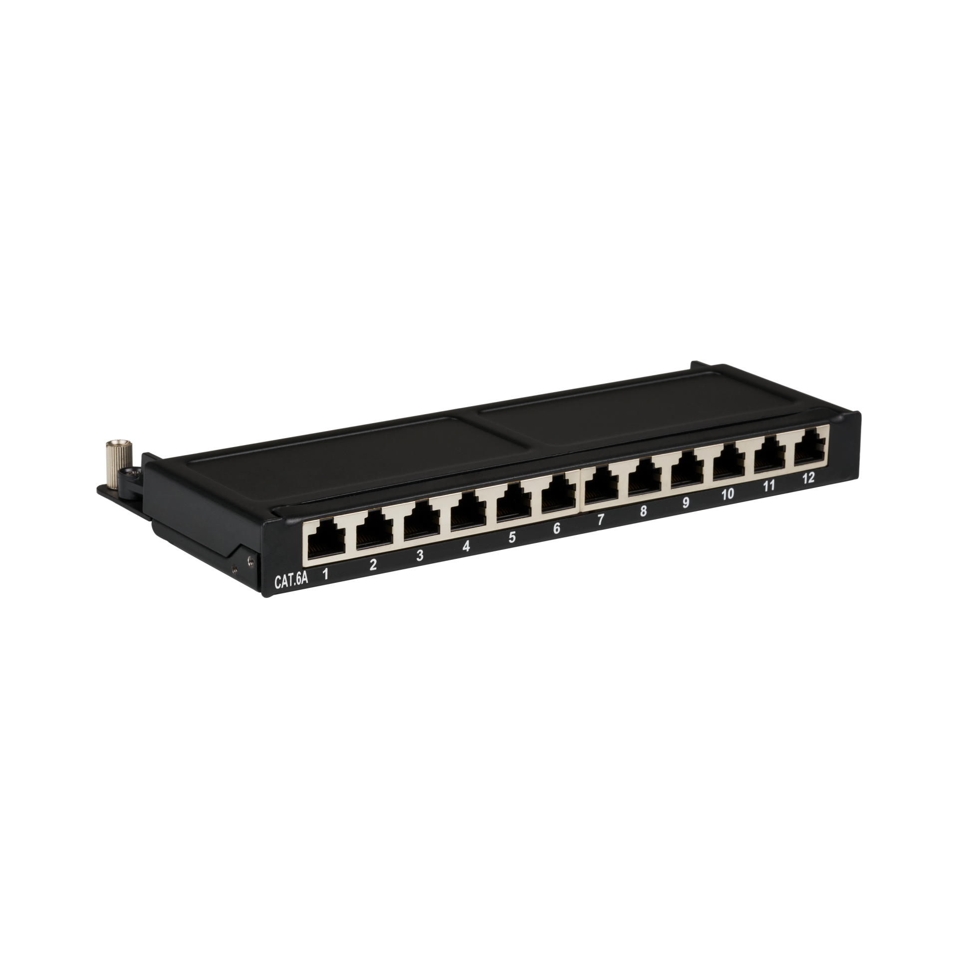 Mini-Patchpanel STP 12xRJ45 Cat.6A, 10“ 0,5U, RAL9005 black
