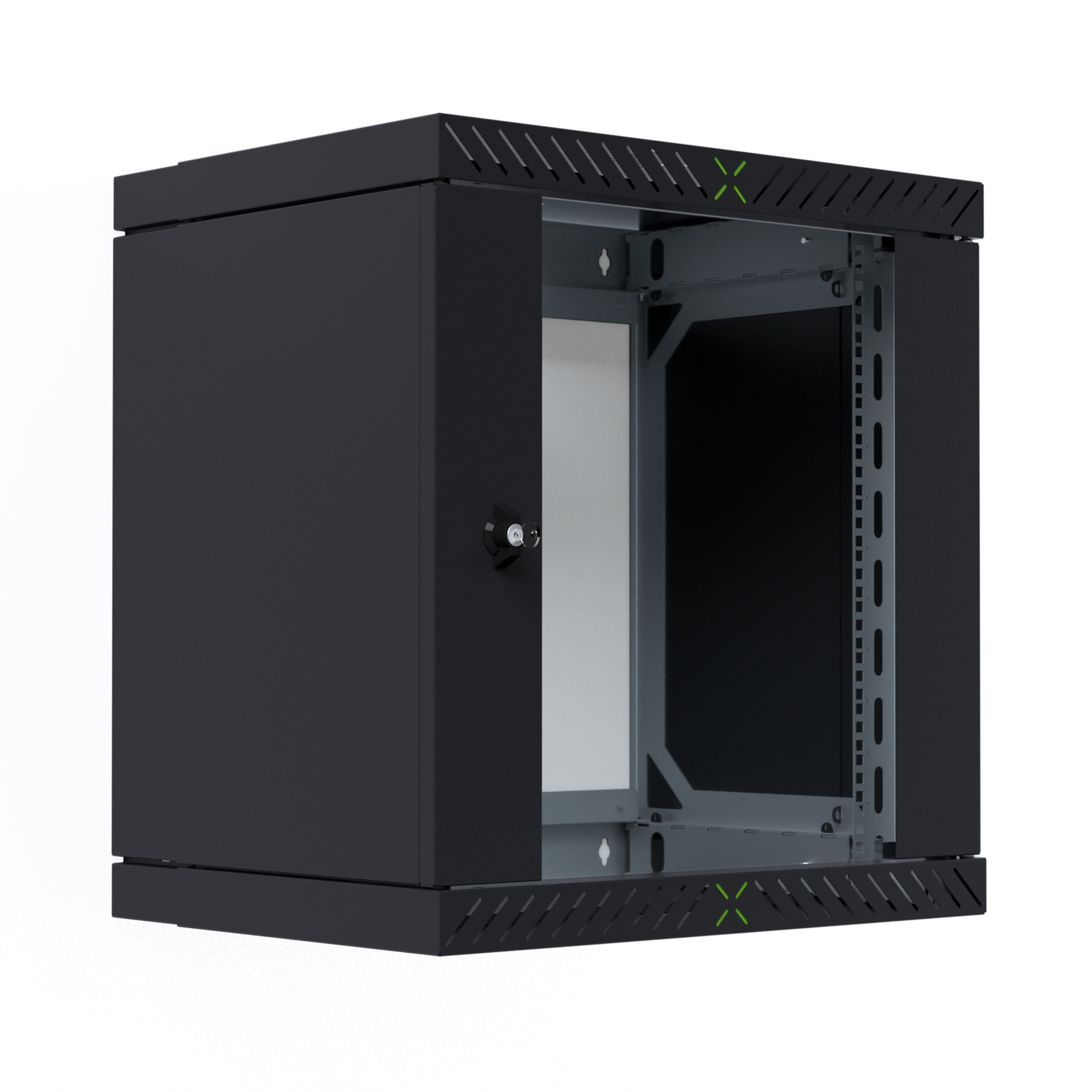 Wall Cabinet X-Rack w. glass door 400-600mm 12U Black RAL9005