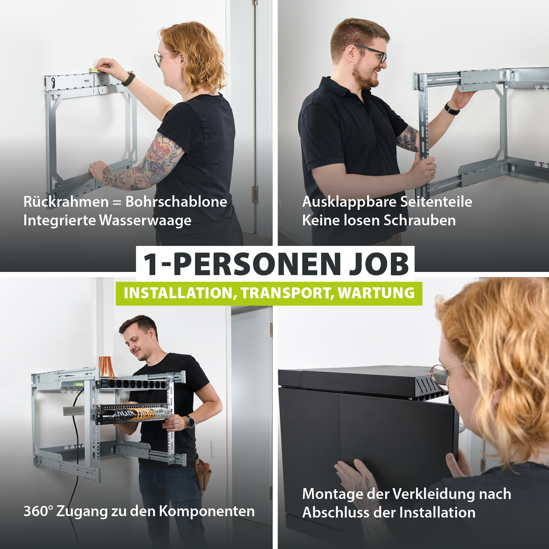 Wall Cabinet X-Rack w. glass door 400-600mm 9U Black RAL9005