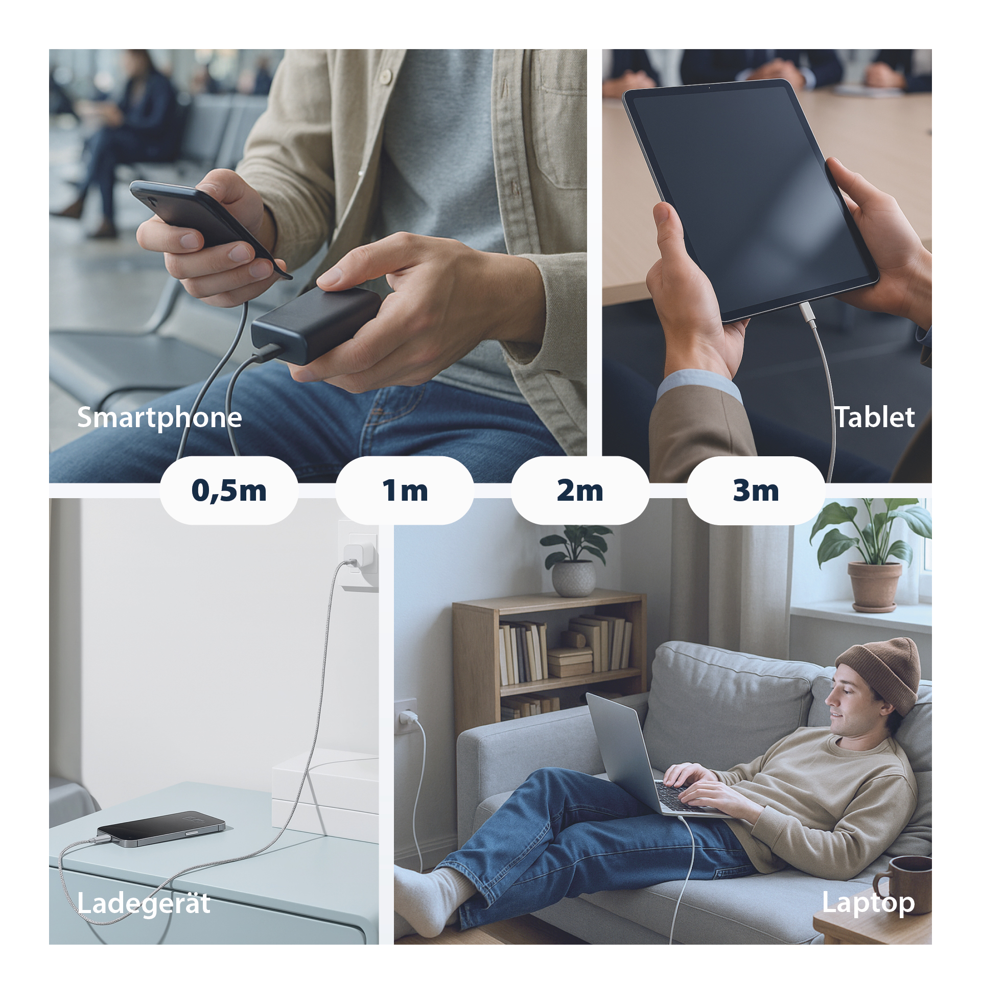 USB-C cable 100W PD 3.0 5A E-Marker Chip 2m grey gold contacts textile coat