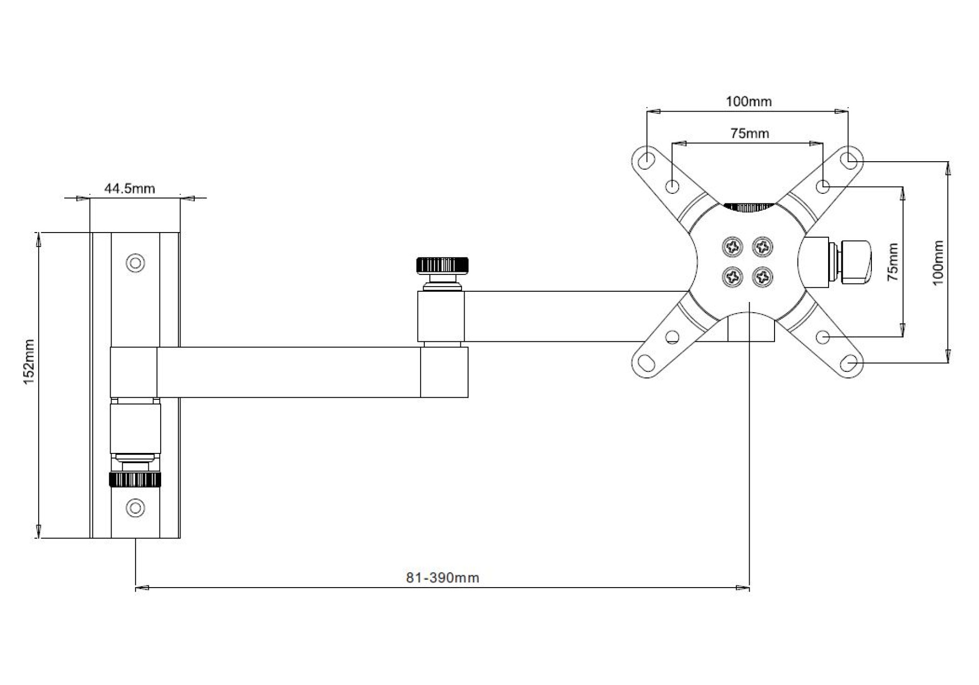 Wall bracket for LCD TV LED 13" - 30" tilting 3 joints silver