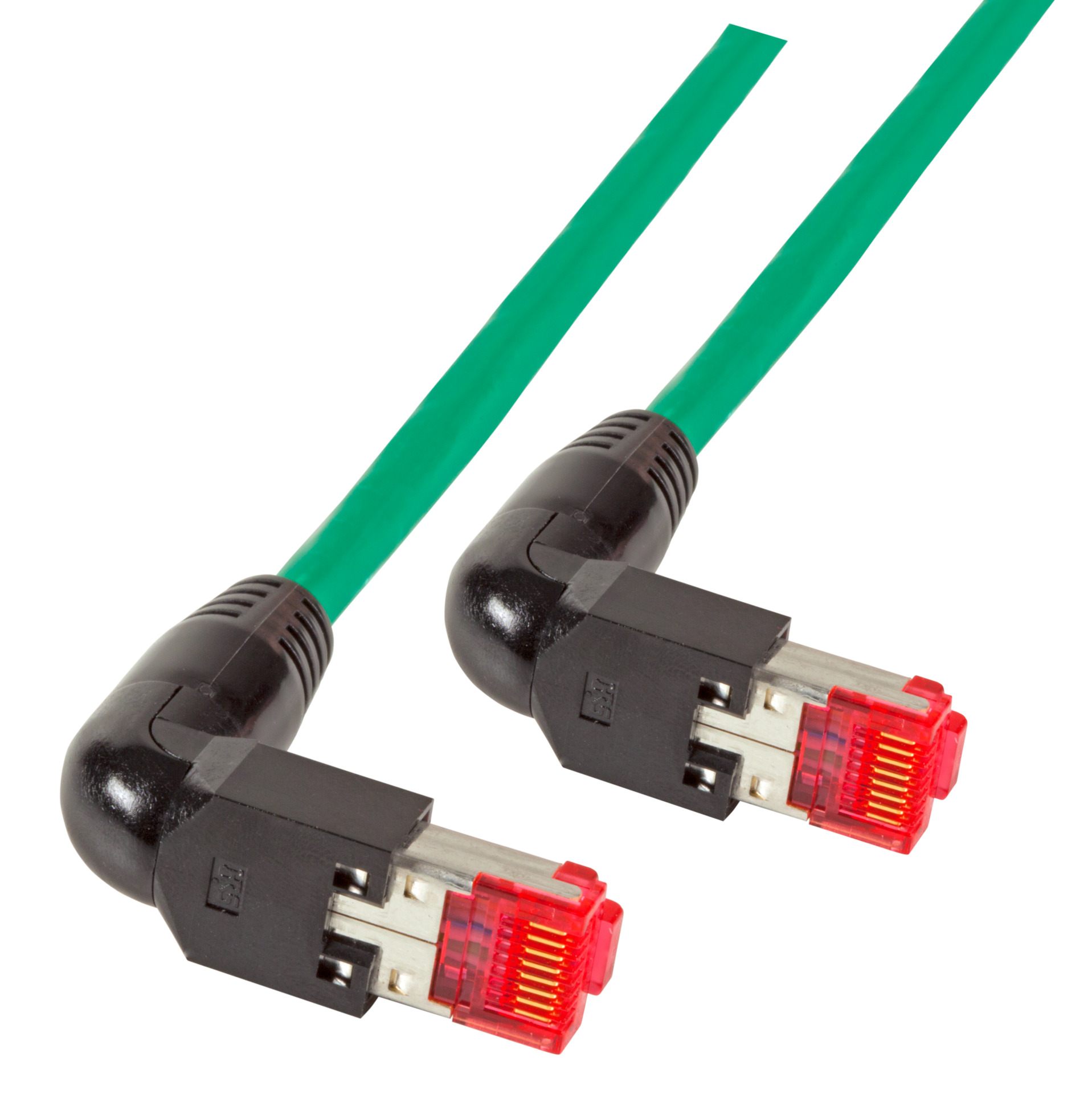 RJ45 Patch cable S/FTP, Cat.6A, 2x TM21 90°, UC900, 1m, green