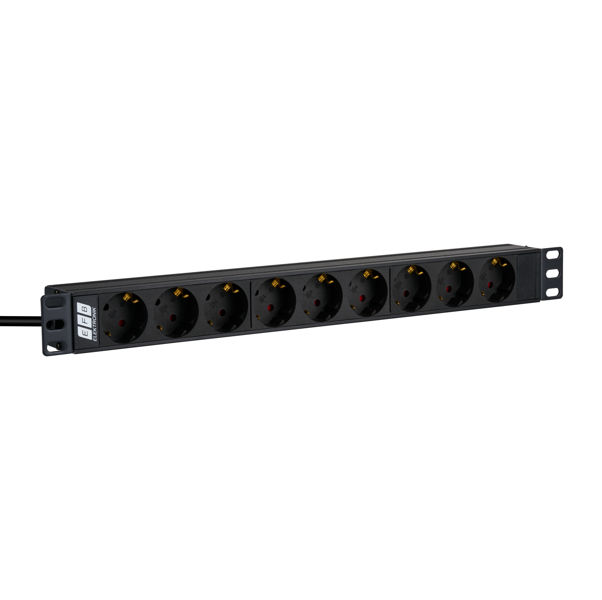 19“ 1U Socket Strip 9 x CEE 7/3 without Switch, in Alu Profile, Black