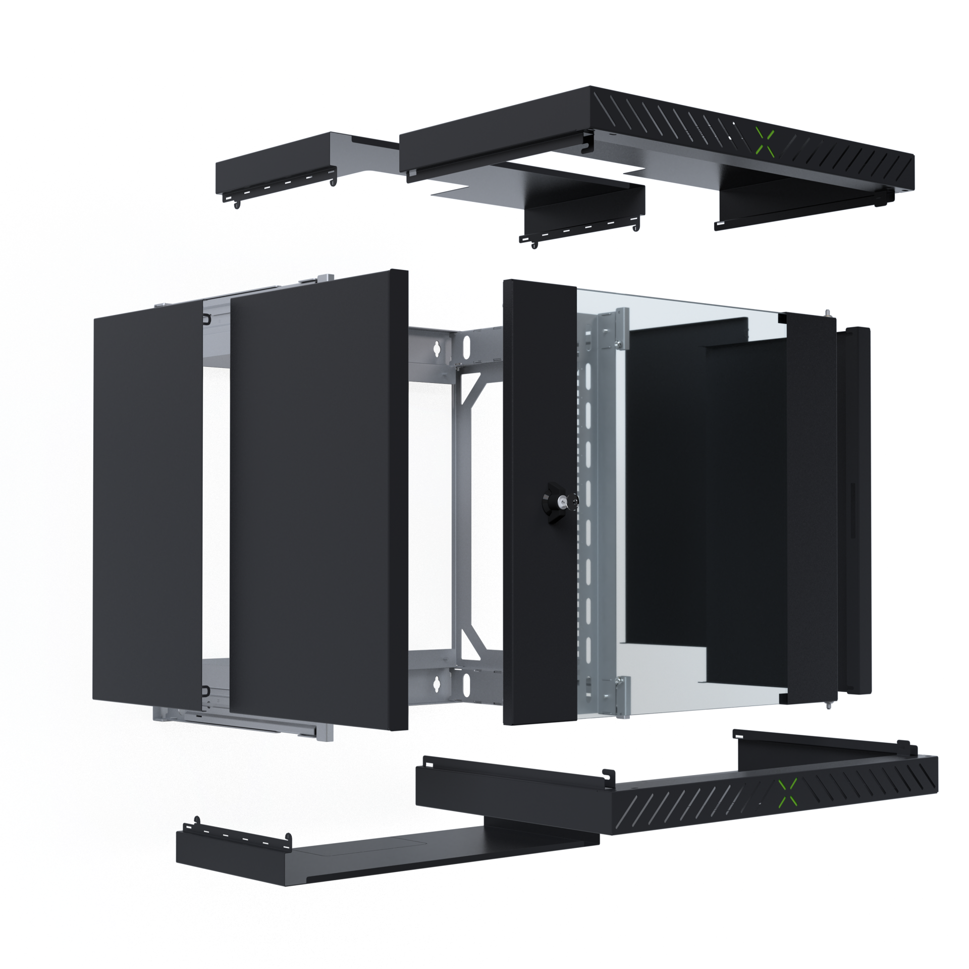 Wall Cabinet X-Rack w. glass door 400-600mm 12U Black RAL9005