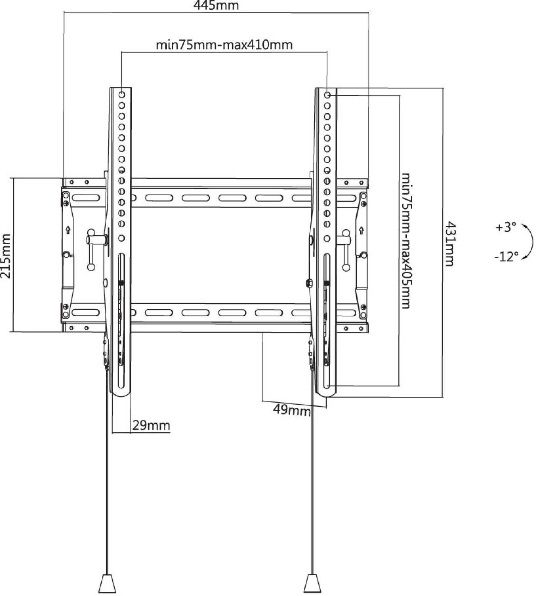 Wall support for 1 LCD TV LED 32"-70", wall distance: 49mm, tiltable, black