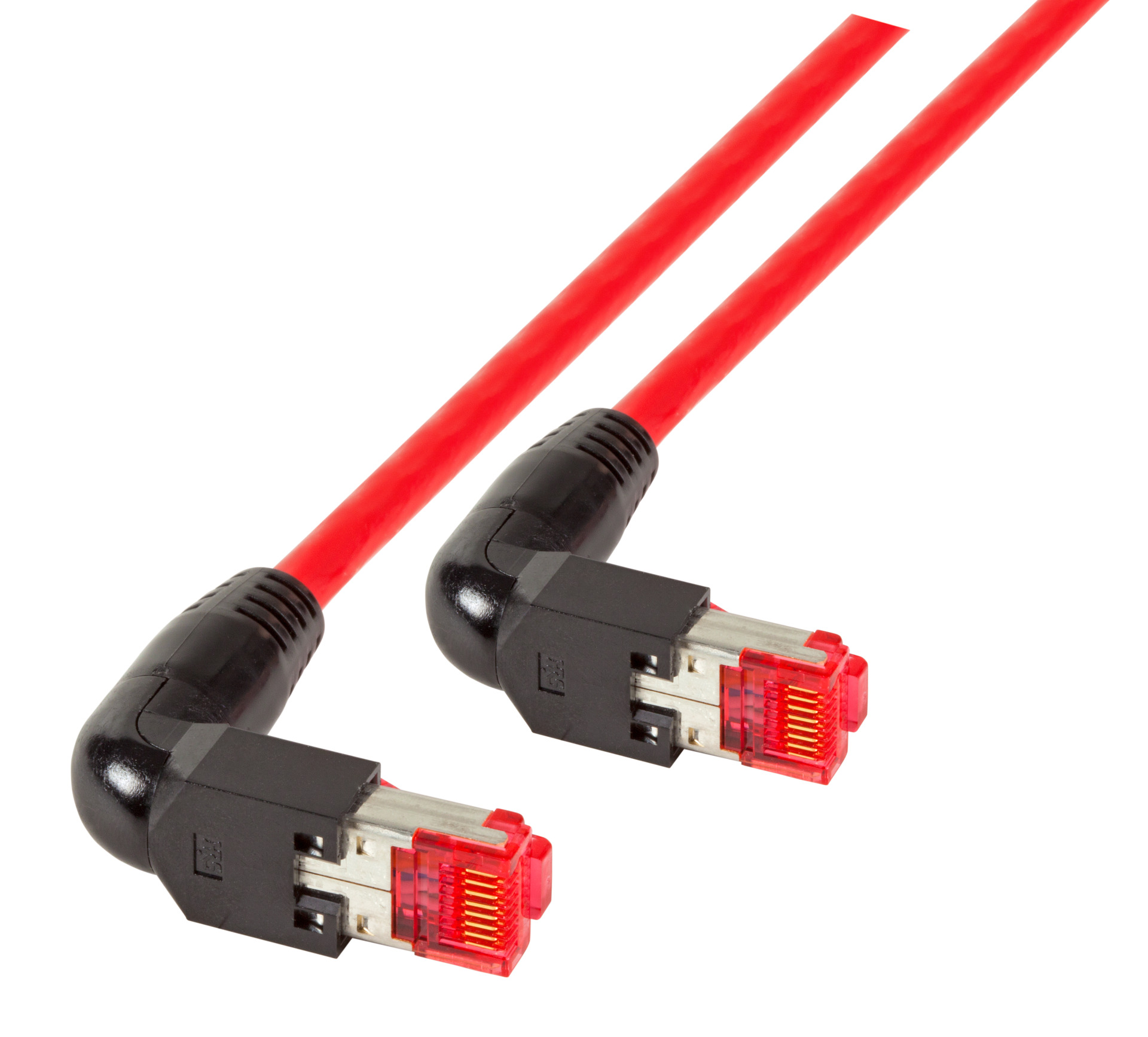 RJ45 Patch cable S/FTP, Cat.6A, 2x TM21 90°, UC900, 1m, red