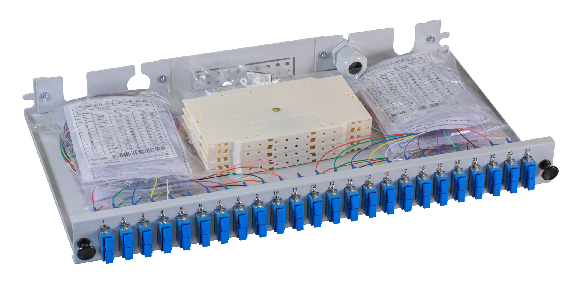 Splicebox SC-APC 9/125µ OS2 extendable 48 Pigtails/24 Adapter