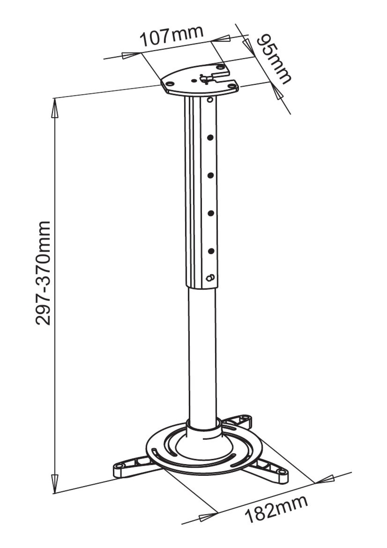 Universal ceiling bracket for projector, 30-37 cm, ext. silver