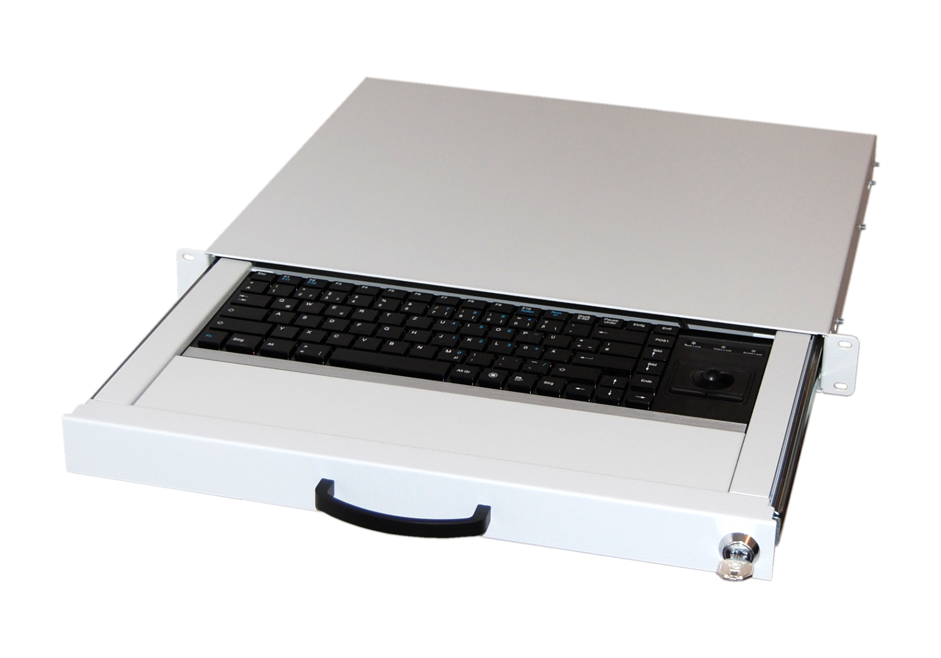 19" 1U Keyboard Drawer, Keyboard DE, PS/2+USB, Trackball, RAL9005
