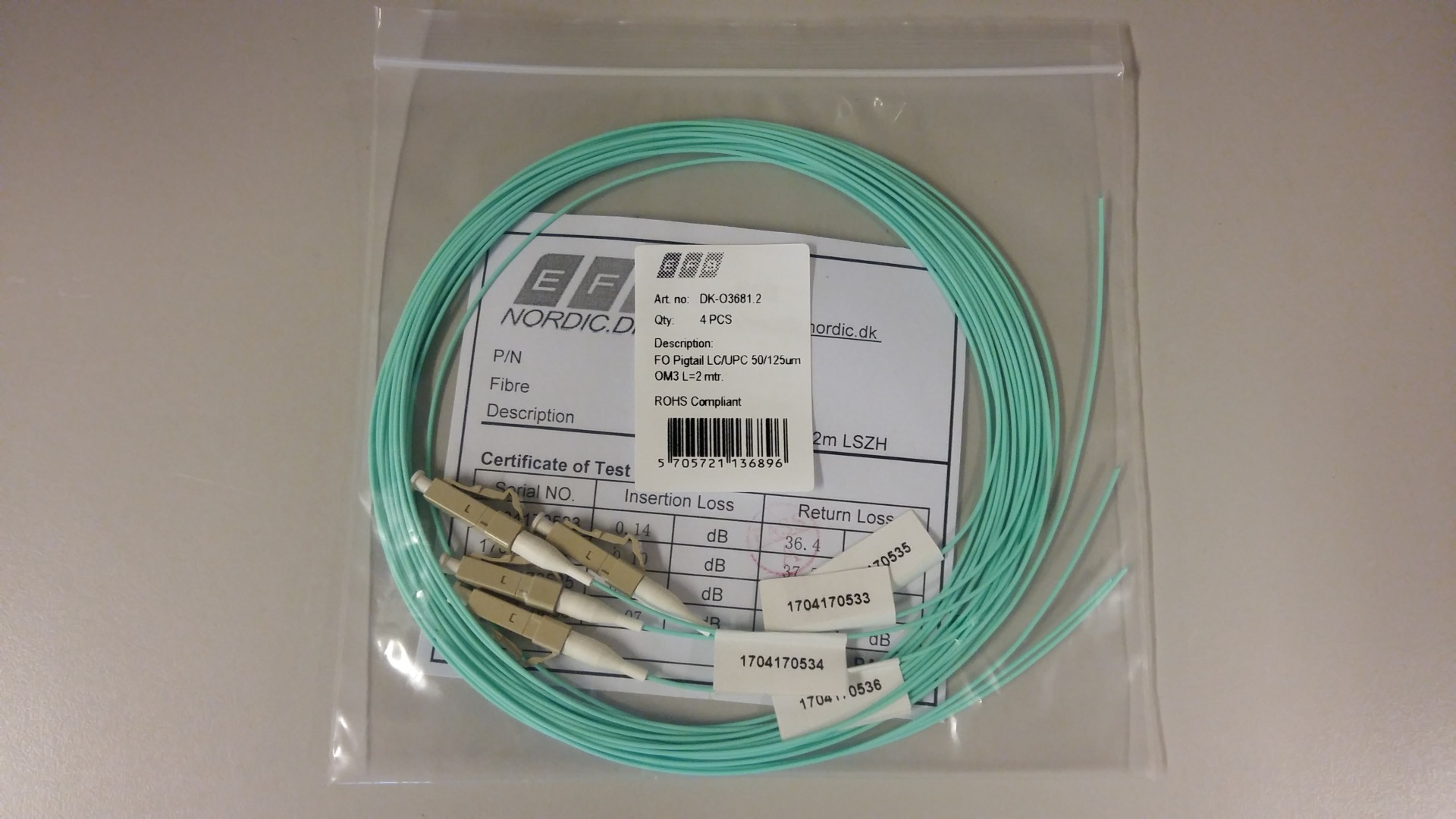 Fiber pigtail LC UPC MM 50/125 OM3 2mtr