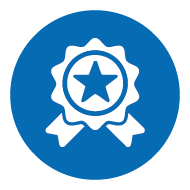 Prisikon med stjerne - symbol på fremragende præstationer og testet kvalitet på en blå baggrund