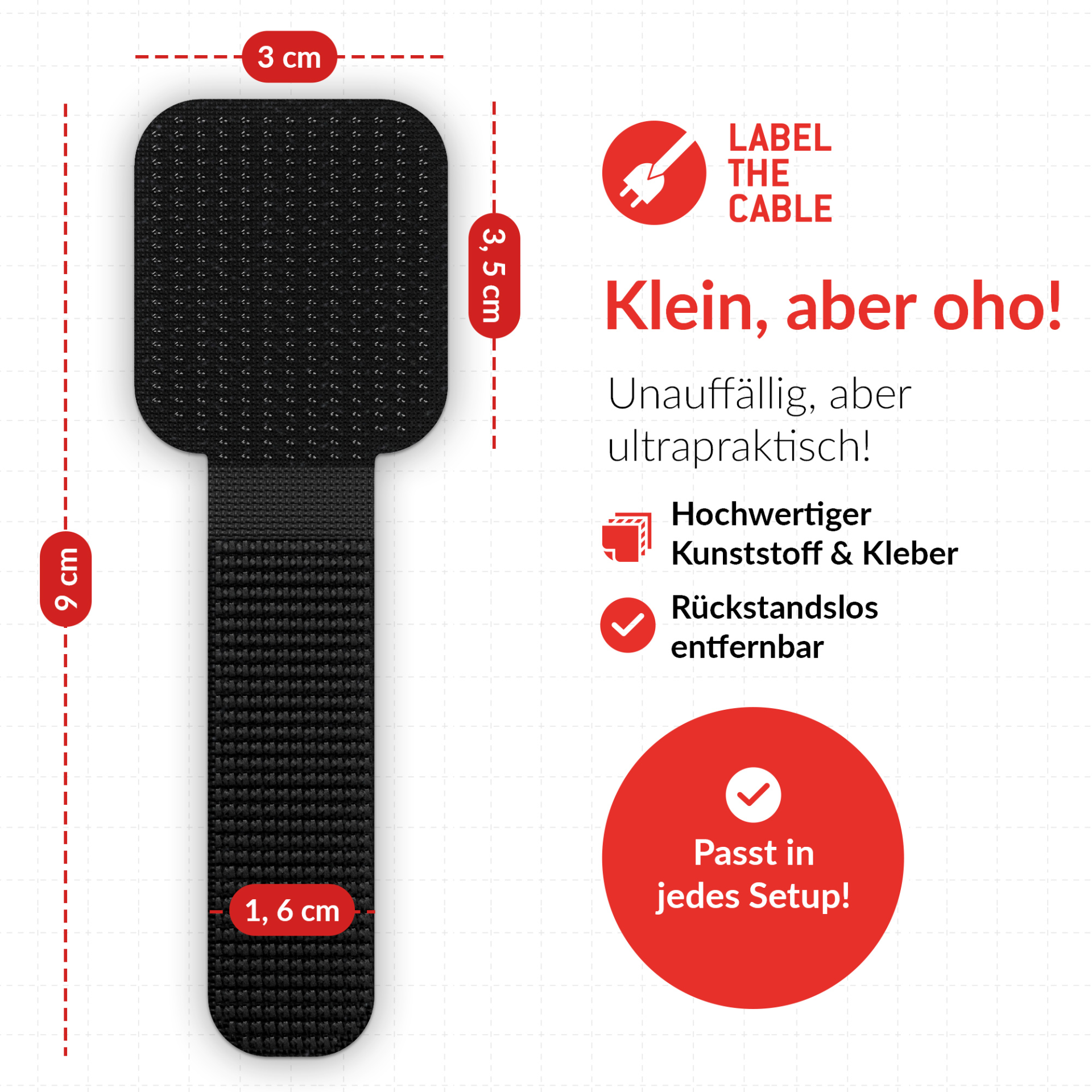 LTC WALL STRAPS, self-adhesive hook and loop cable holders set of 10 pcs black