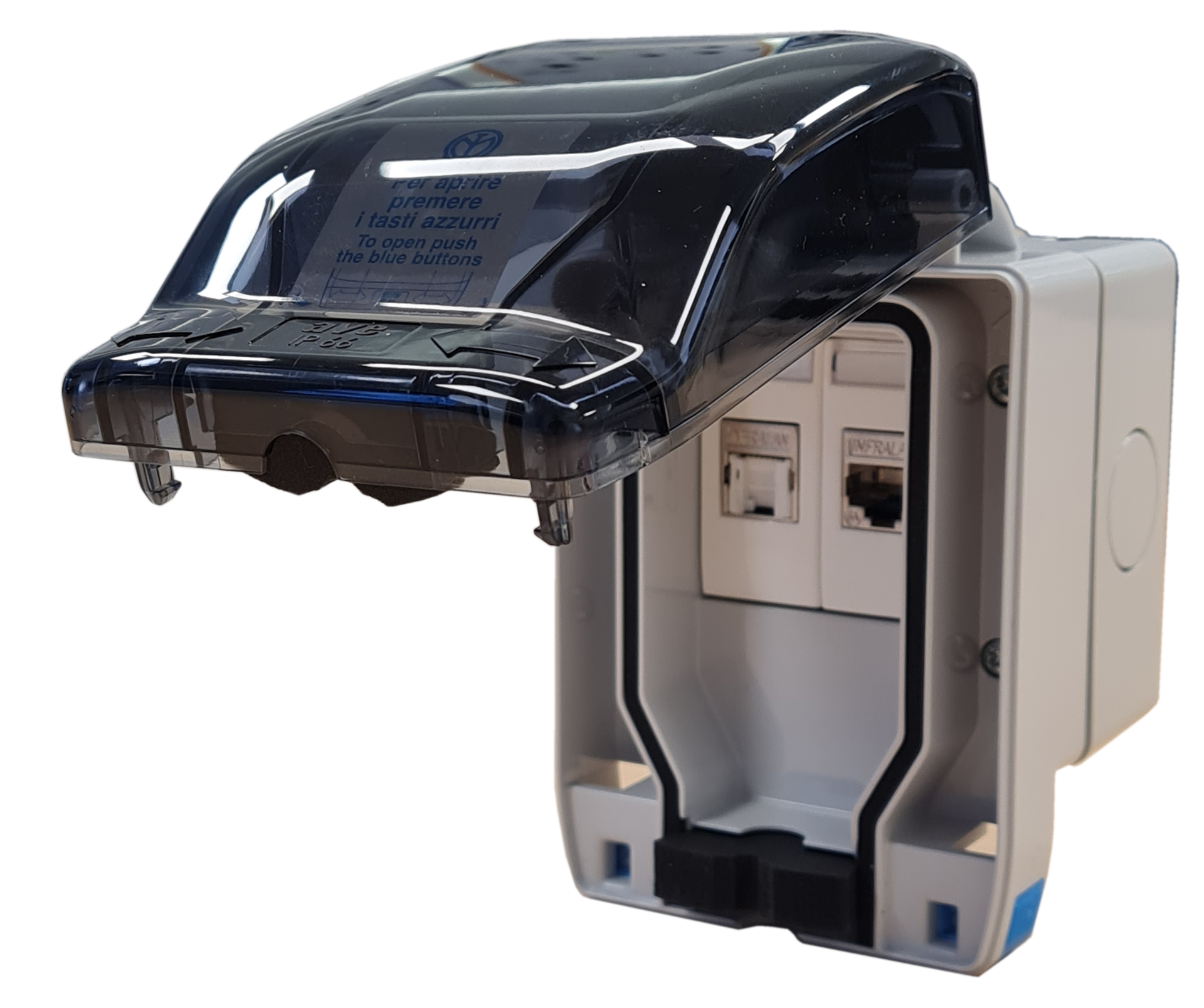 Complete IP55 outlet, for 2 x Keystone