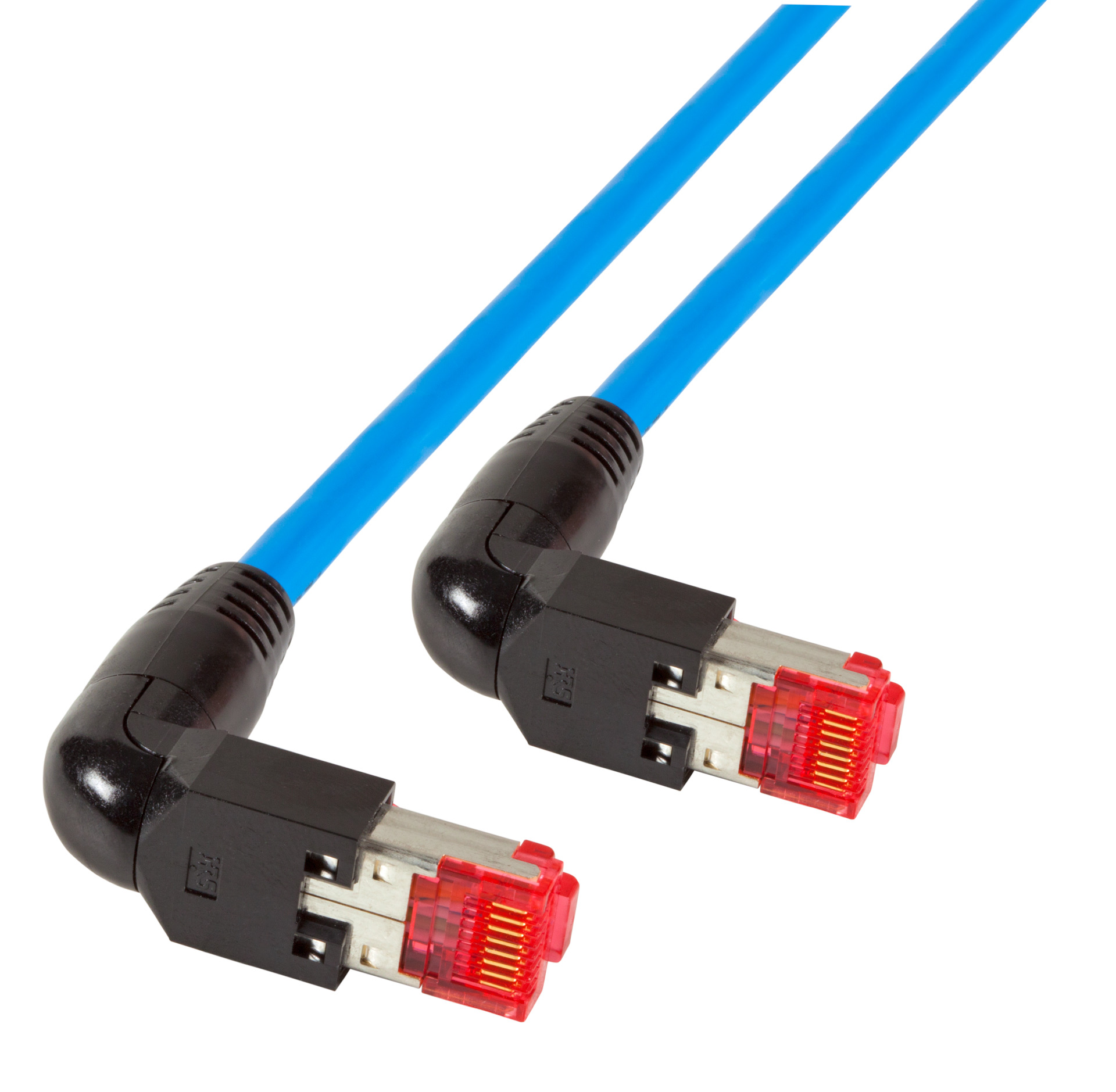 RJ45 Patch cable S/FTP, Cat.6A, 2x TM21 90°, UC900, 1m, blue