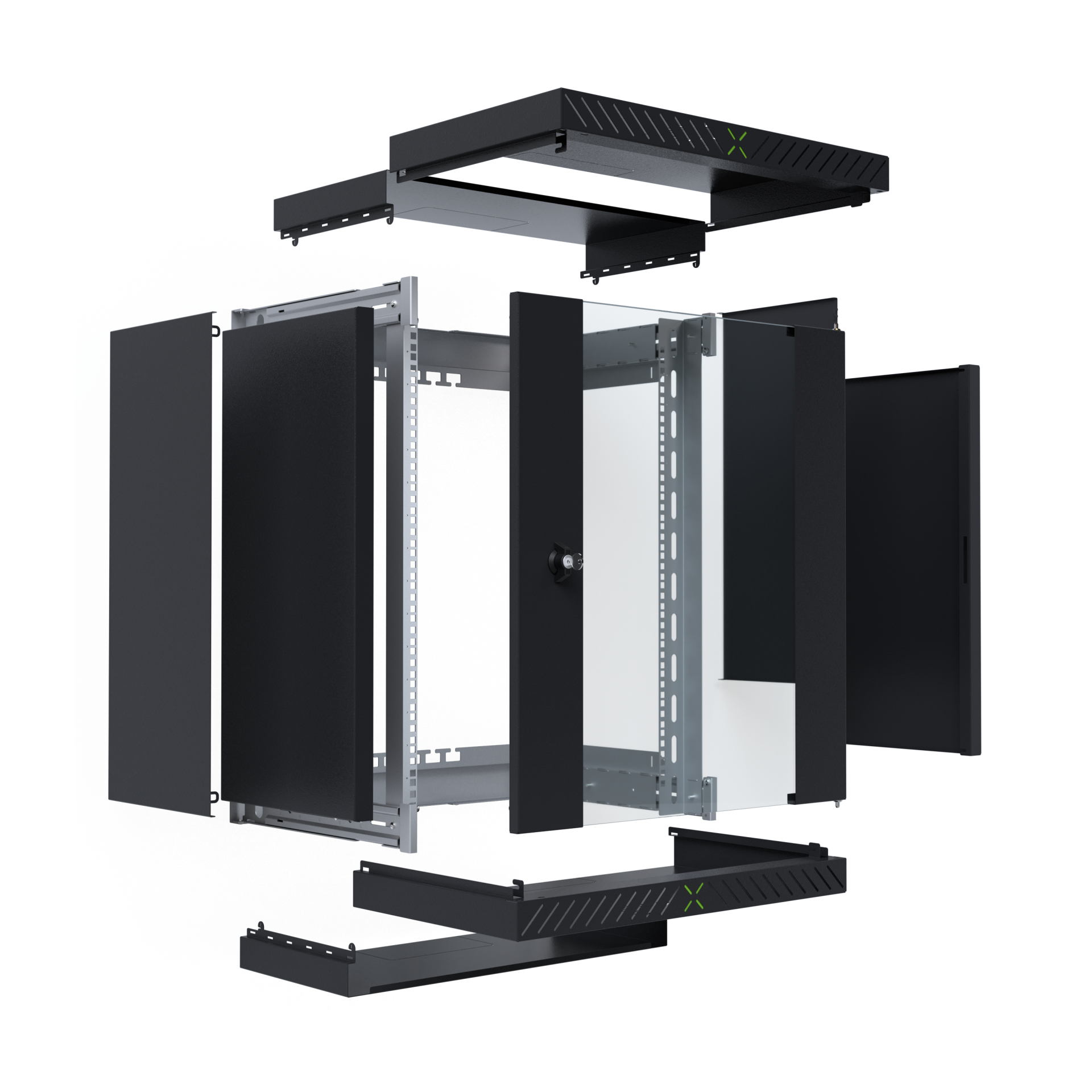 Wall Cabinet X-Rack w. glass door 400-600mm 15U Black RAL9005