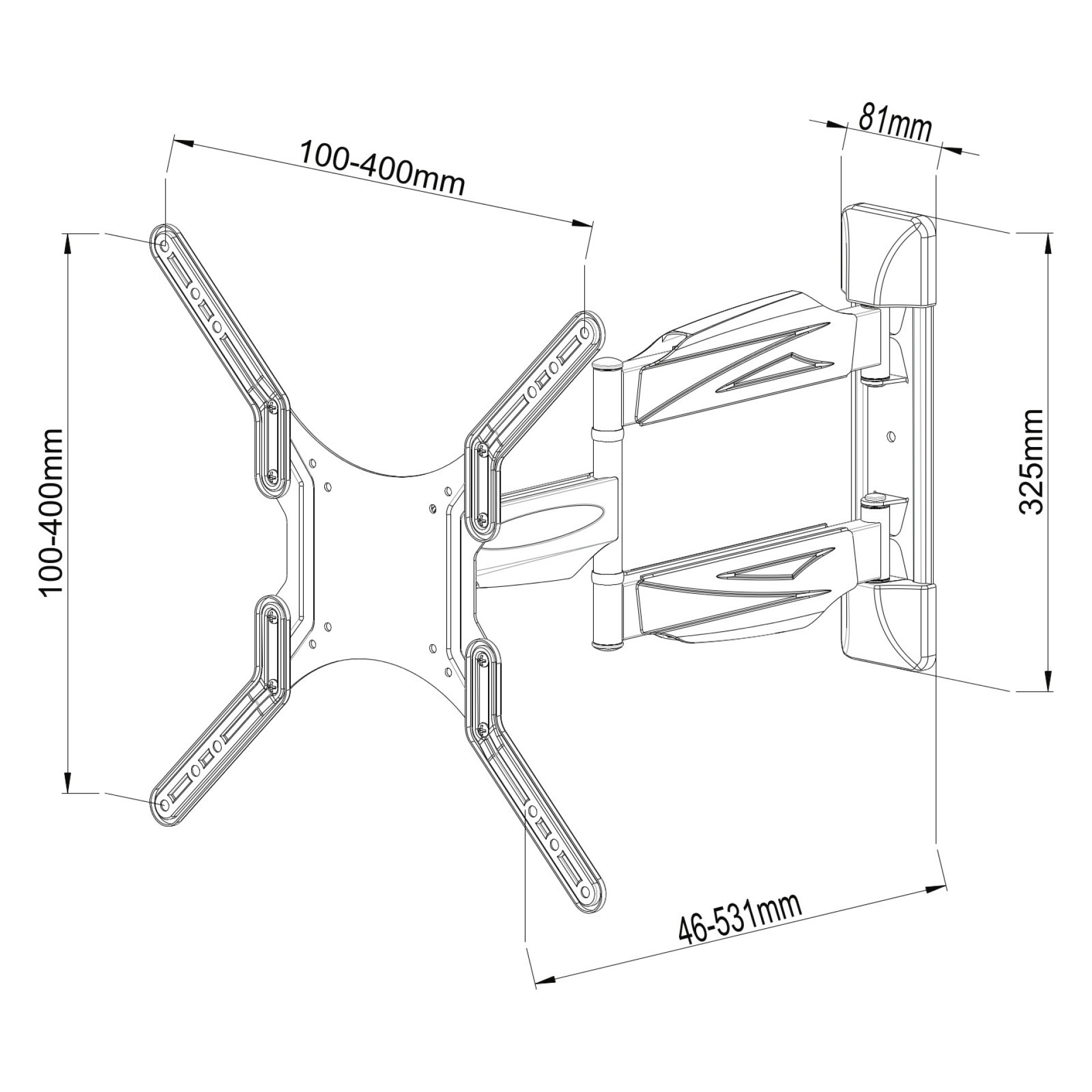 Wall bracket for LCD TV LED 23"-55" FullMotion, black