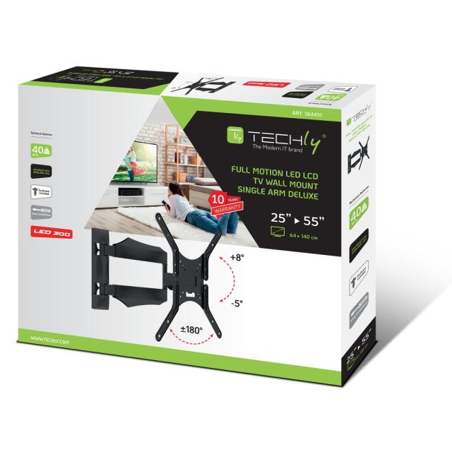 Wall Bracket for LCD LED TV 25-52" Slim, Full Motion, Black