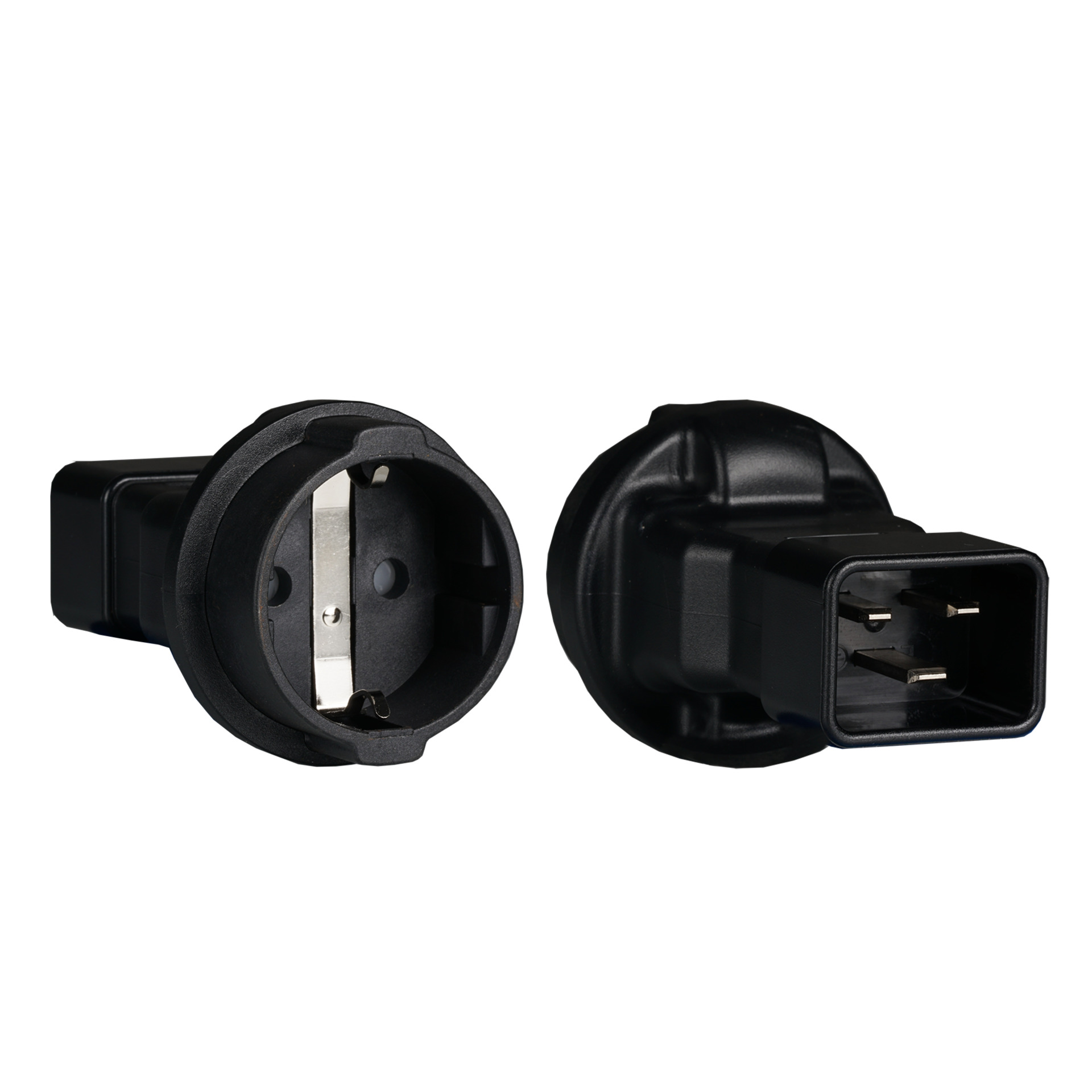 Mains adapter IEC C20 to CEE7/3, IEC plug - protective contact socket