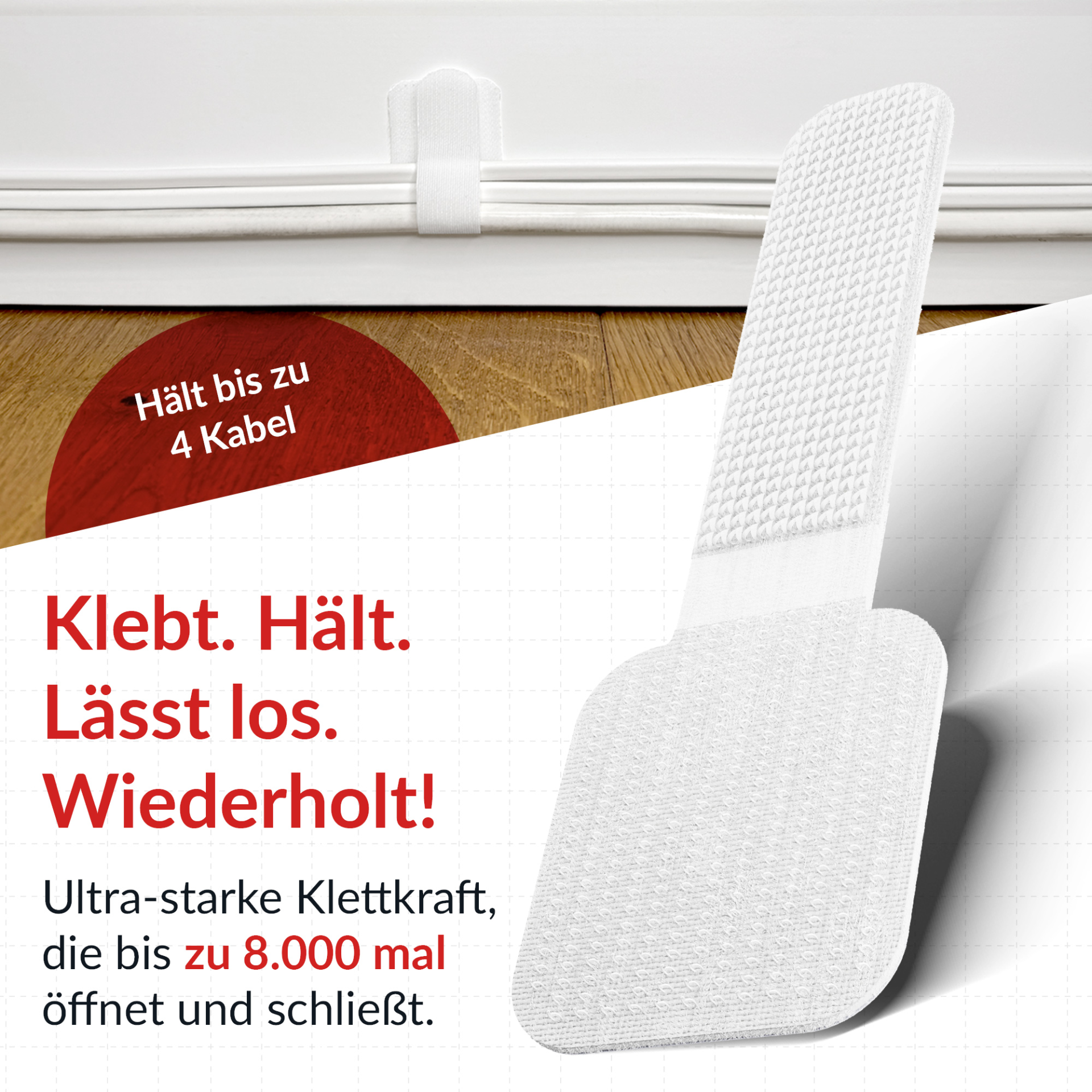 LTC WALL STRAPS Selbstklebende Klettkabelhalter,50 Stück Set weiß