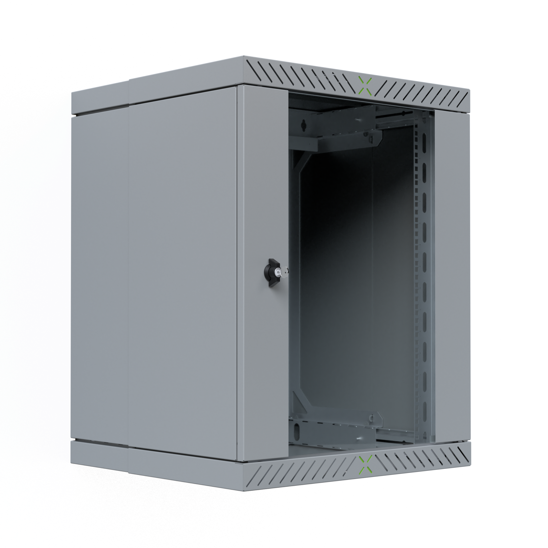 Wall Cabinet X-Rack w. glass door 400-600mm 15U Grey RAL7035