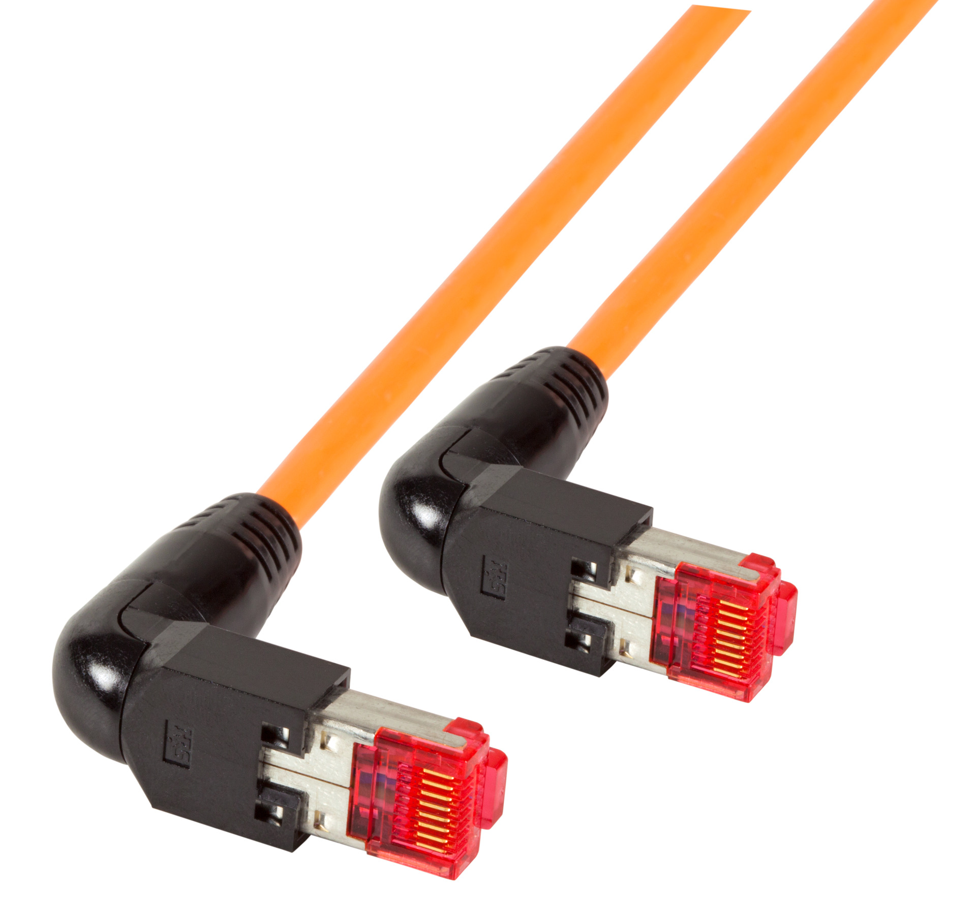 RJ45 Patch cable S/FTP, Cat.6A, 2x TM21 90°, UC900, 0,5m, orange