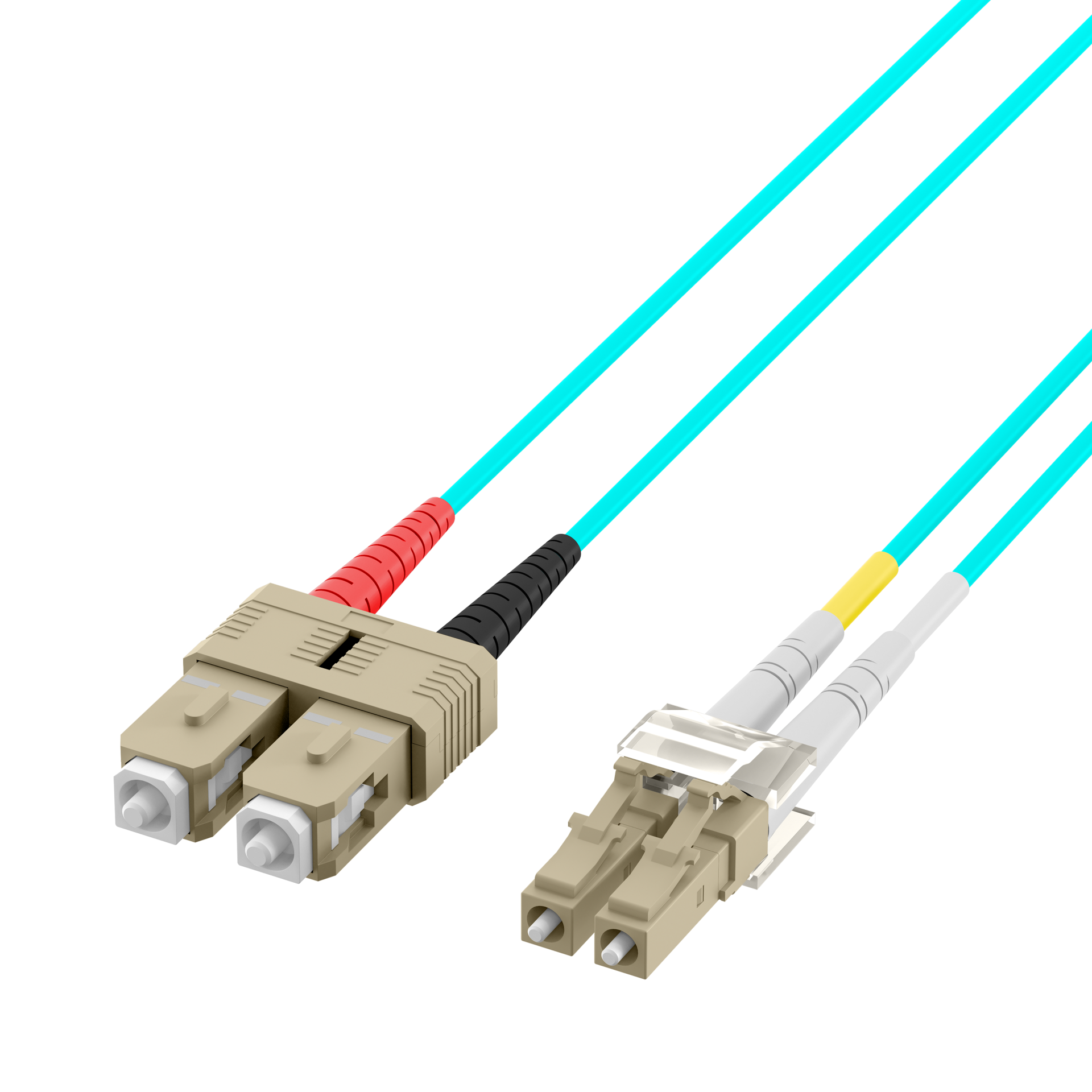 Duplex Patchcable Flat-Twin LC-SC OM3 10m LSZH 3x5mm aqua